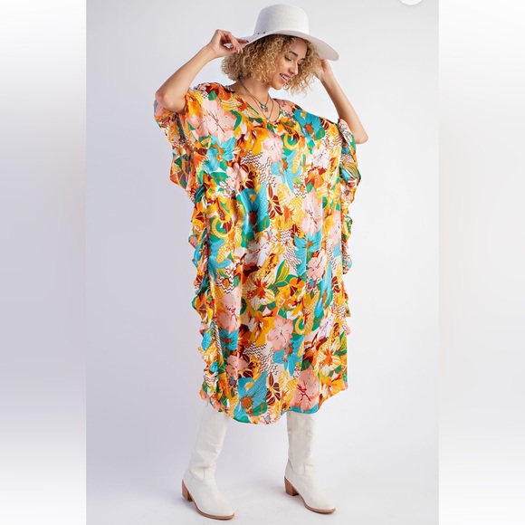 New Fabulous TROPICAL PRINT CHALLIS MIDI RESORT DRESS - Picture 3 of 7